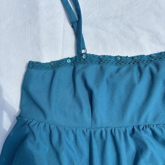 Xhilaration‎ Y2K Babydoll Tank Size Medium Blue Green Beads Lined Vintage - Picture 2 of 6